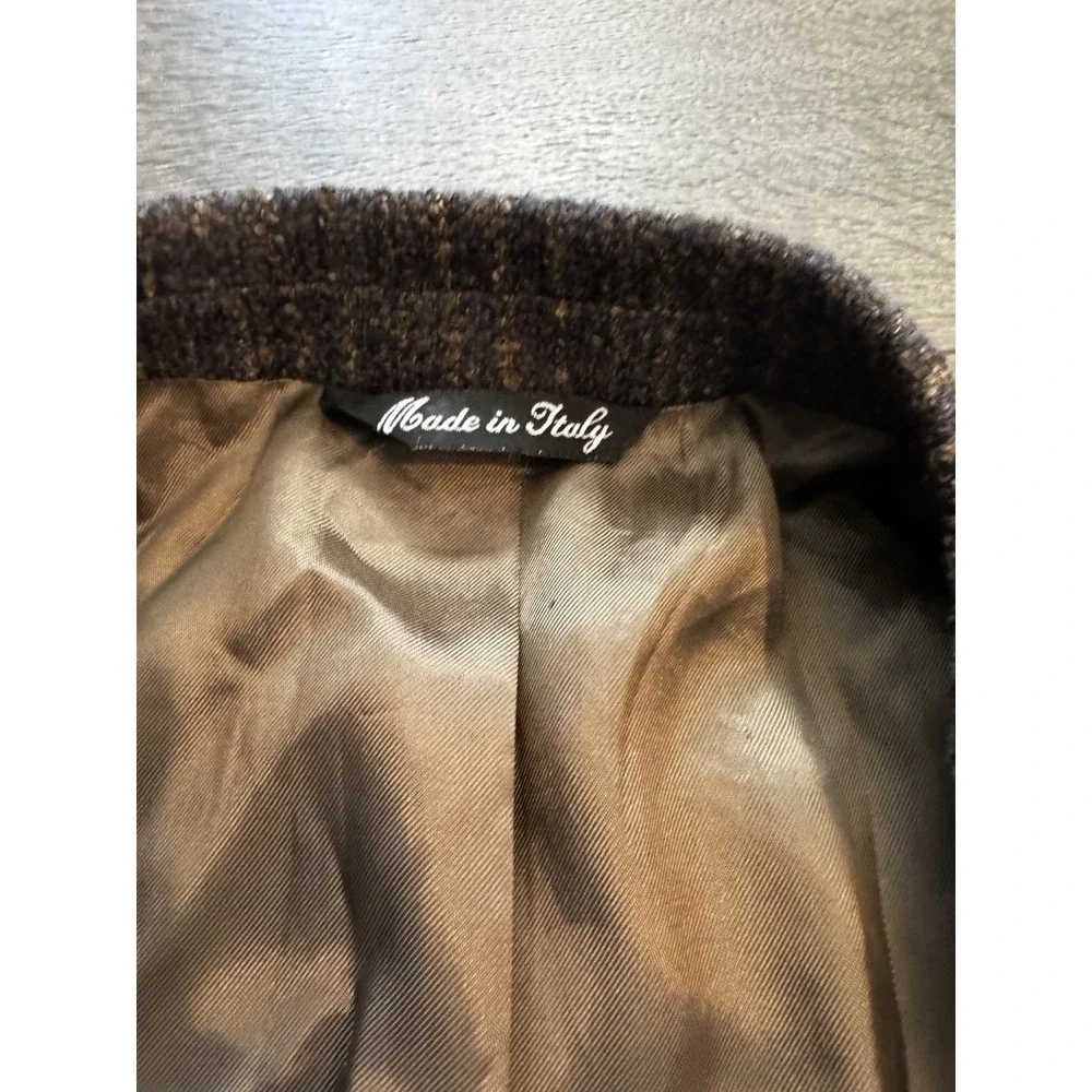 Alberto‎ Zimni Brown Herringbone Wool Tweed Blazer Sport Coat 44R Made In Italy